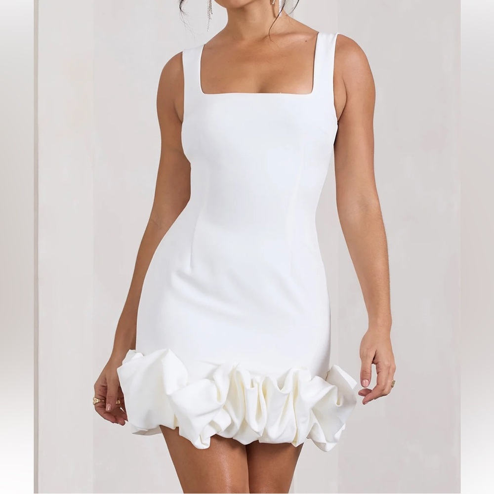 LUCY WHITE STRAPPY MINI DRESS WITH RUFFLE TRIM